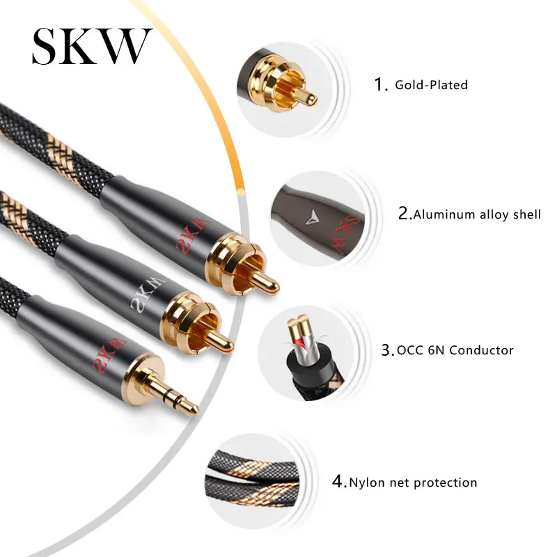 Аудиокабель SKW RCA с разъемом 2RCA на 3 5 кабель AUX 1 м 2 8 10 для усилителя DVD домашнего