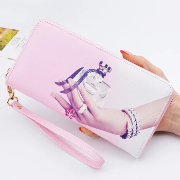 

Fashion printing Appliques European and American style Removable Wristband Hold a lady's long zipper wallet with large capacity