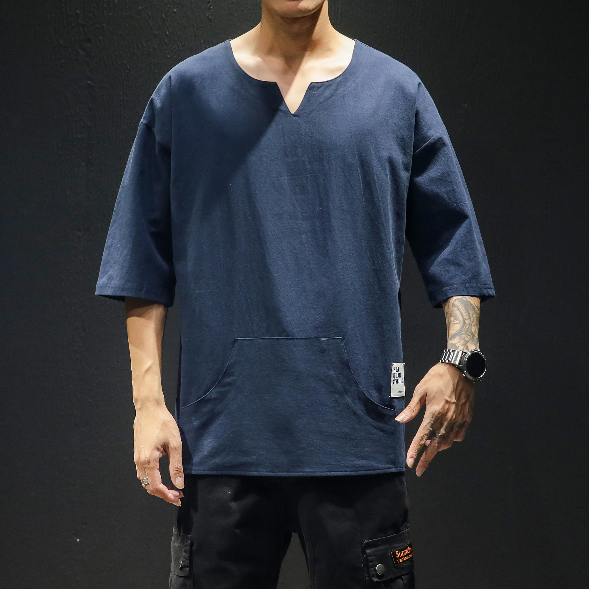 

BONJEAN Summer 2019 New Japanese Style Large Size Half Sleeve Cotton and Hemp Chinese Style T-shirt Loose t shirt harajuku