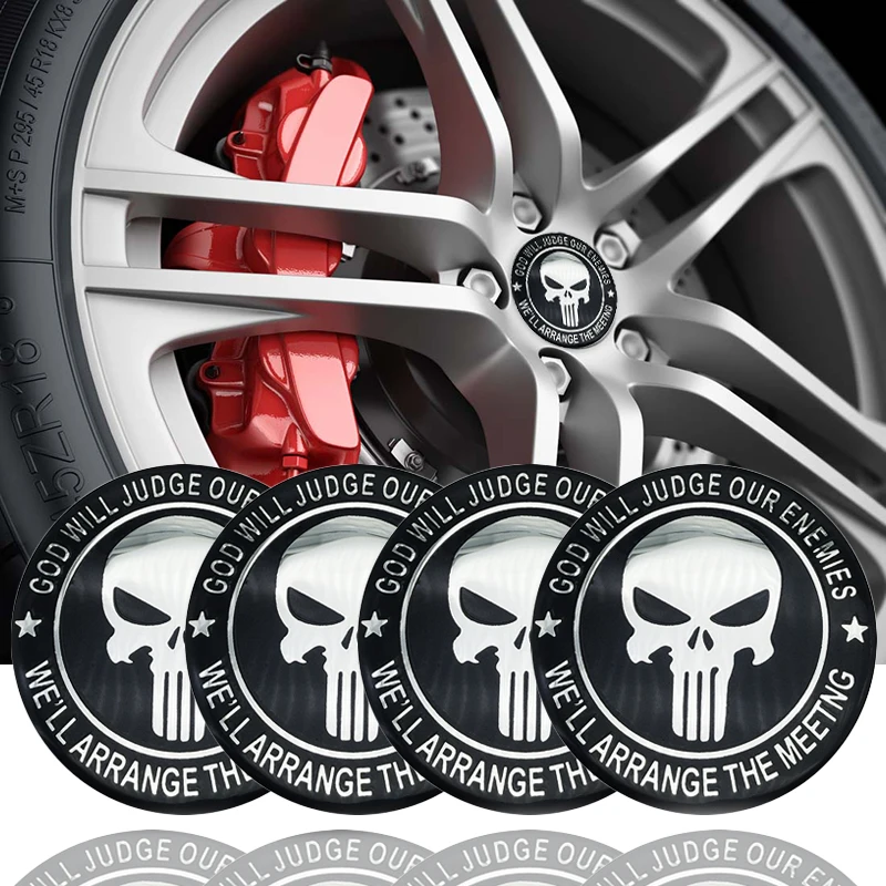 

4pcs 56mm Cool The Punisher Car Steering tire Wheel Center sticker Hub Cap Emblem Badge Decals Symbol Car styling accessories