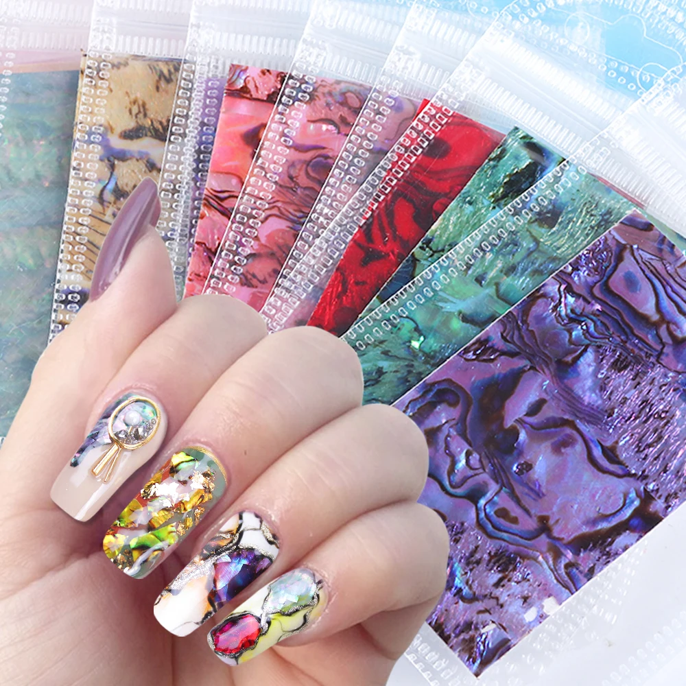 

Mixed 15pcs/lot 3d Nail Sticker Adhesive Mermaid Shell Marble Broken Design Color Gradient Flake Nail Decor Tip Manicure SA747-1