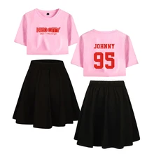 VAGROVSY Kpop Nct 127 укороченный топ и юбка костюм сексуальный открытый пупок с коротким рукавом футболка юбка костюм Лето Kpop Nct127 комплект из двух предметов