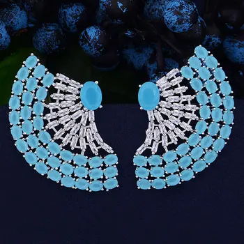 

GODKI Luxury Sector Feather Full Cubic Zirconia CZ Engagement Wedding Party Nightclub Statment Earring Stud