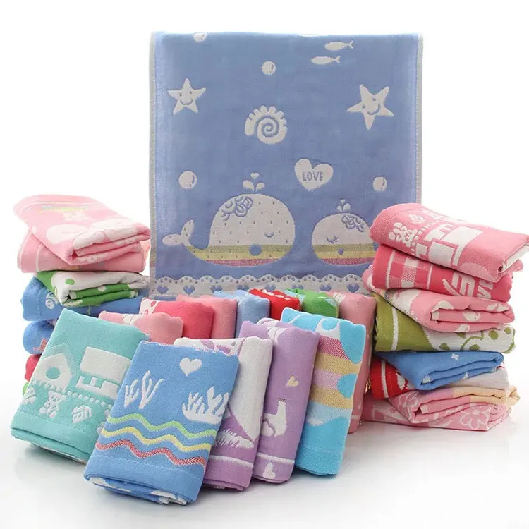 26*50cm High Quanlity Baby Towel Cartoon Babys Washcloth Handkerchief Kids Feeding Wipe Cloth Three-layer Cotton Gauze Towels