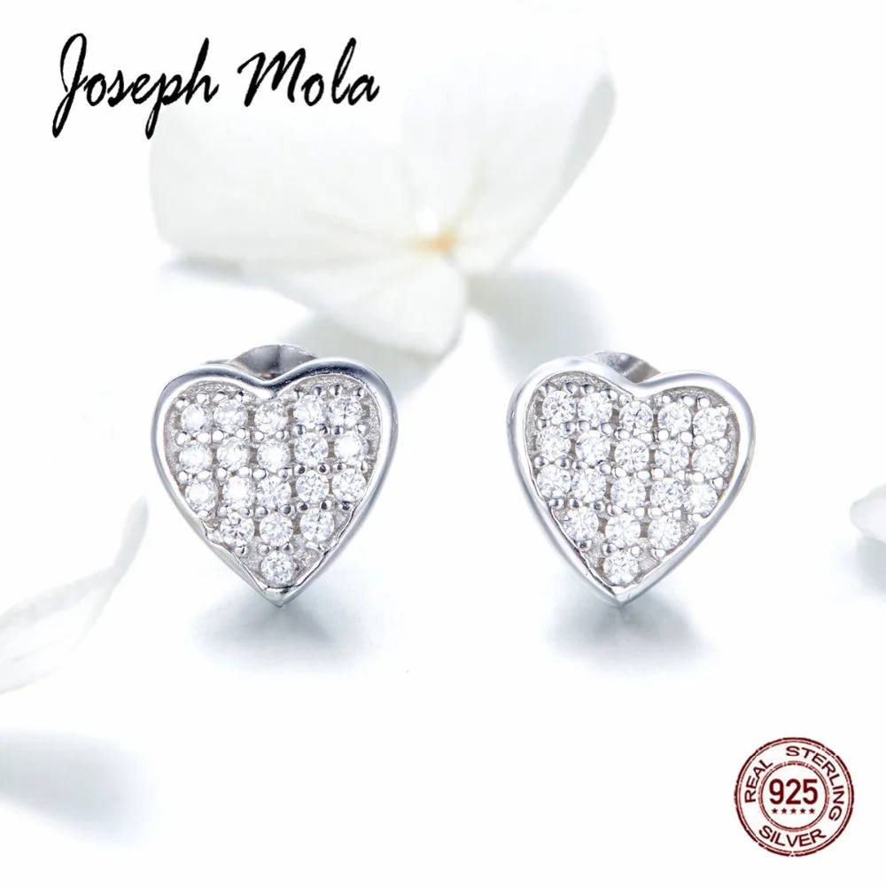 

Joseph Mola 925 Sterling Silver CZ Stone Shinning Heart Stud Earrings for Women Party Birthday Gift Anniversary Fine Jewelry