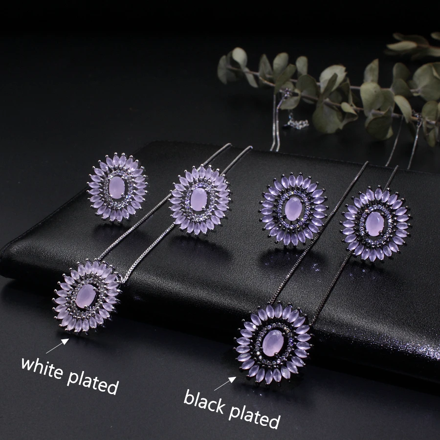 Round Flowers pendant necklace and  stud earring jewelry set5