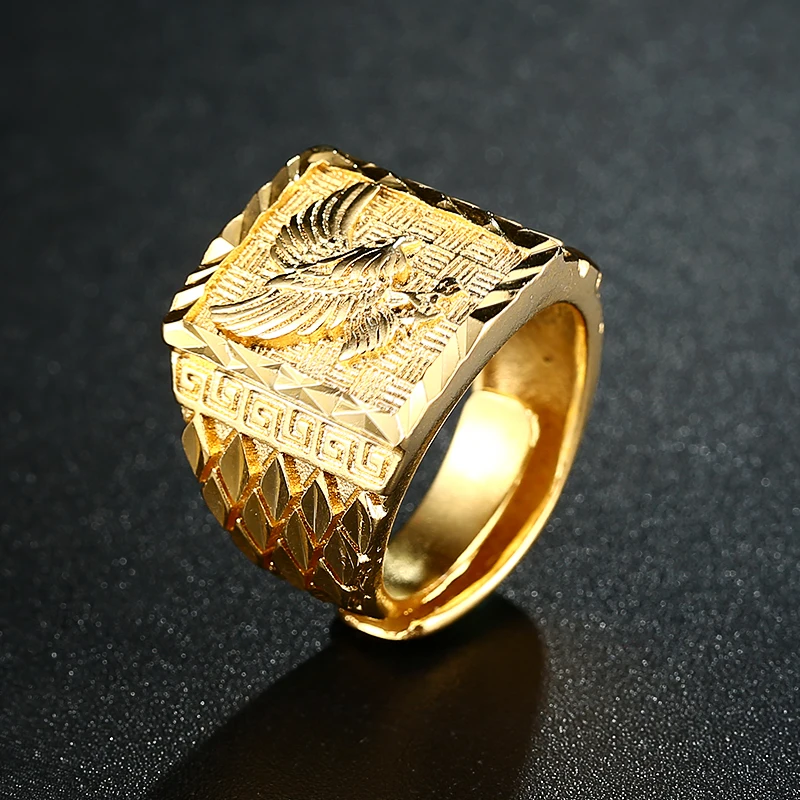 Punk Rock Eagle Men 's Ring Luxury Gold Color Resizeable To 7-11 Finger Jewelry Never Fade