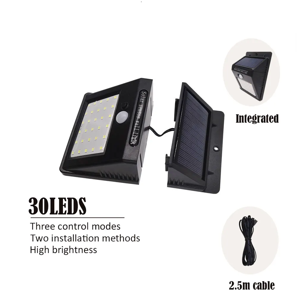 Солнечный 30 светодиодов Темный датчик солнечный светильник Солнечная лампа свет Прожектор Настенные Лампы Прожектора Открытый аварийный прожектор светильник с кабелем