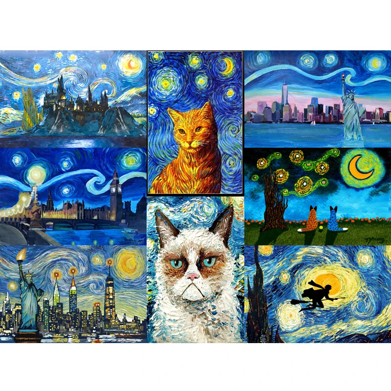 

Famous starry night copy Diy square fullscenery Diamond Painting 3D cross stitch diamond mosaic embroidery home decor craft gift
