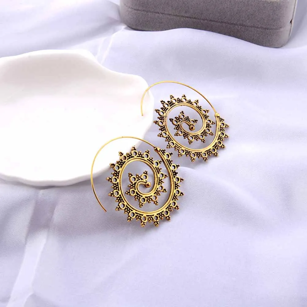 

1 Pair Vintage Earrings Hollow Round Circles Tribal Spiral Hoop Earring For Woman Charm Jewelry