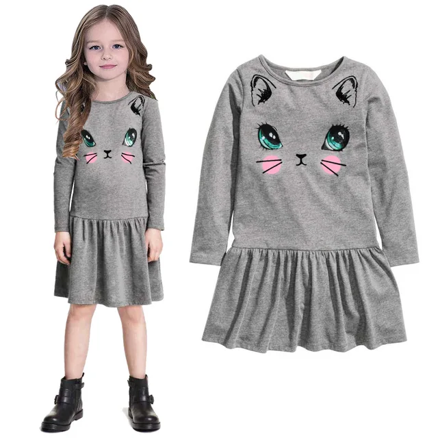Autumn Spring Children Clothing Girls Dress Animal Print Design Baby