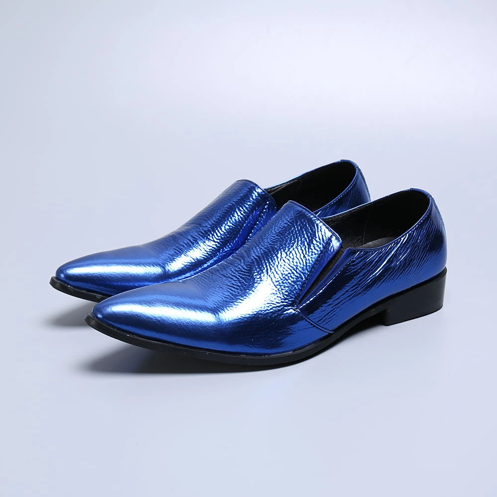 de vestir para hombre, mocasines piel auténtica con punta puntiaguda, sin cordones, azul|Zapatos formales| - AliExpress