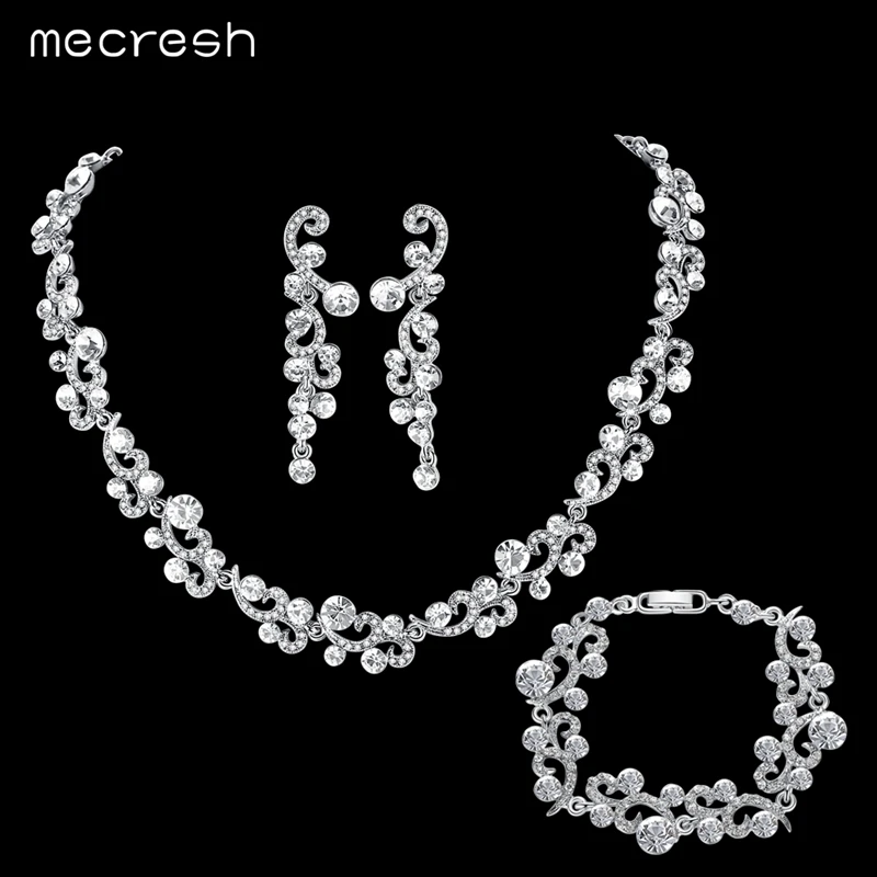 

Mecresh Crystal Women Bridal Jewelry Sets Rhinestone Wedding Necklace Sets African Beads Jewelry Set Christmas Jewelry TL547+SL