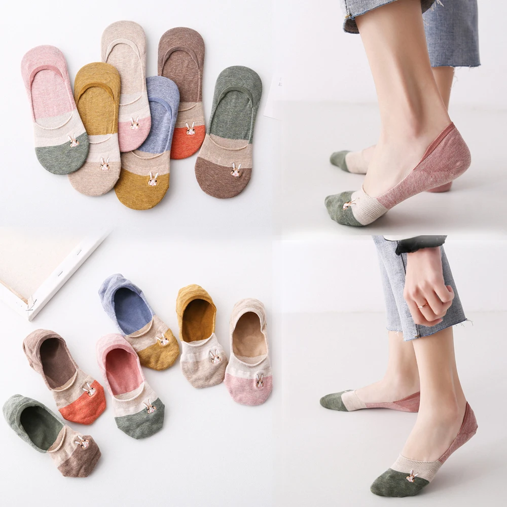 

New Breathable Ankle Boat Socks Women Girls Fashion Invisible Non-slip Cotton Socks Ladies Low Cut Sock Summer Short Hosiery