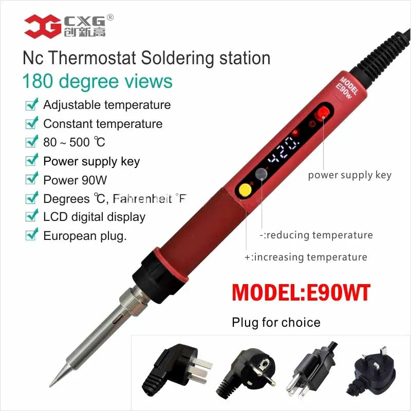 CXG 90W 220V E90W  Electric Soldering Iron LED Adjustable Temperature EU plug Welding Solder Station Heat Pencil Soldering iron 2