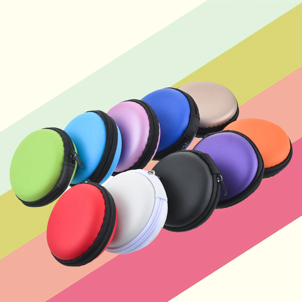 

LASPERAL Round PU Leather Earphone Case Portable Earphone Storage Box Organizer Protective Earphone Cable Storage Container