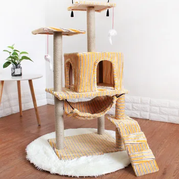 

4 Cats Using Cat Bed Mat House Scratchers Toy Strong Load-bearing Floor Structure Cat Furniture Amusing Pet Supplies 115x48x42cm