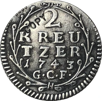 

1743 German 2 Kreutzer - Ludwig VIII coins COPY 18MM