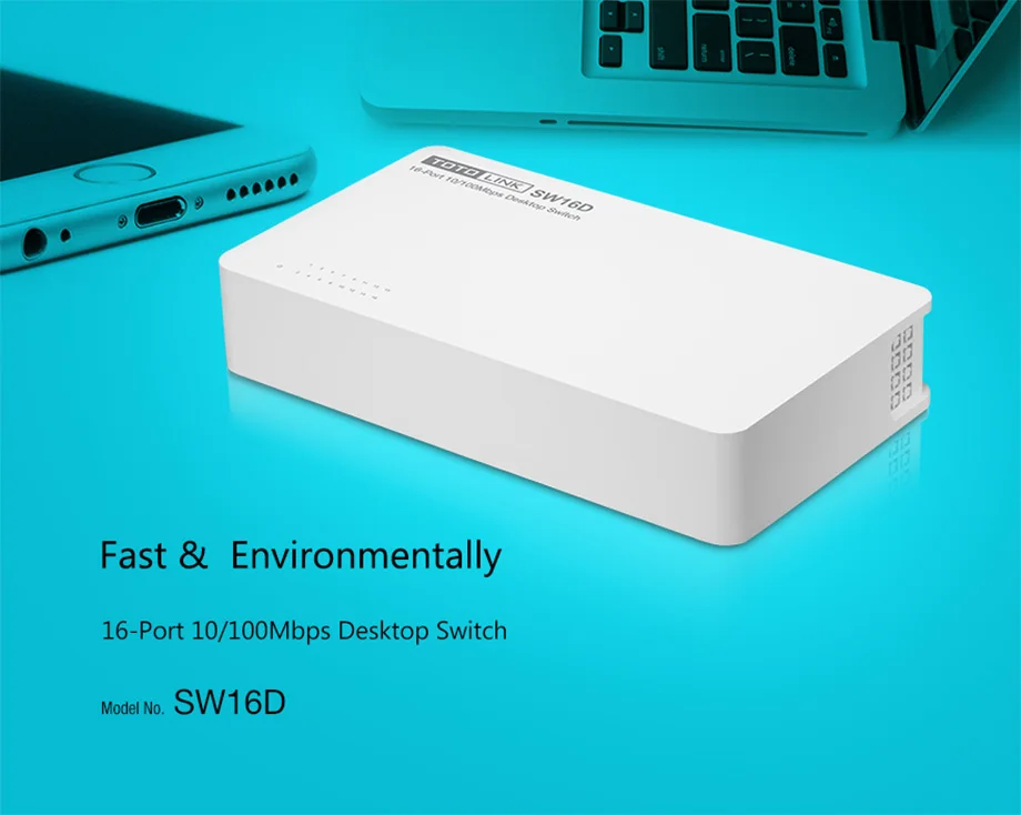 TOTOLINK SW16D 16-Порты и разъёмы 10/100 Мбит/с Настольный сетевой коммутатор Fast Ethernet, auto MDI/MDIX для дома и офиса, Plug and Play