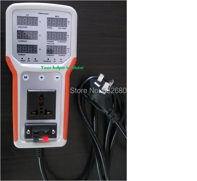 

Portable power meter analyzer with illumination, current-voltage power factor frequency GHG up down limit alert setting, lux
