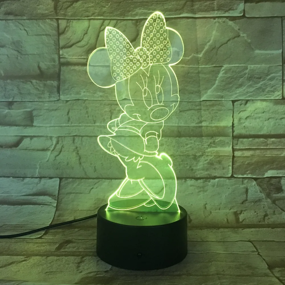  Cartoon Mickey 7 Colors Changeable USB 5V 3D Lamp Visual illusion Novelty Night Light Touch Switch  - 32872038800