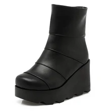 Stylish Add Fur Women s Winter Boots High Heels Wedges Platform Boots 2016 Fashion Shoes Woman