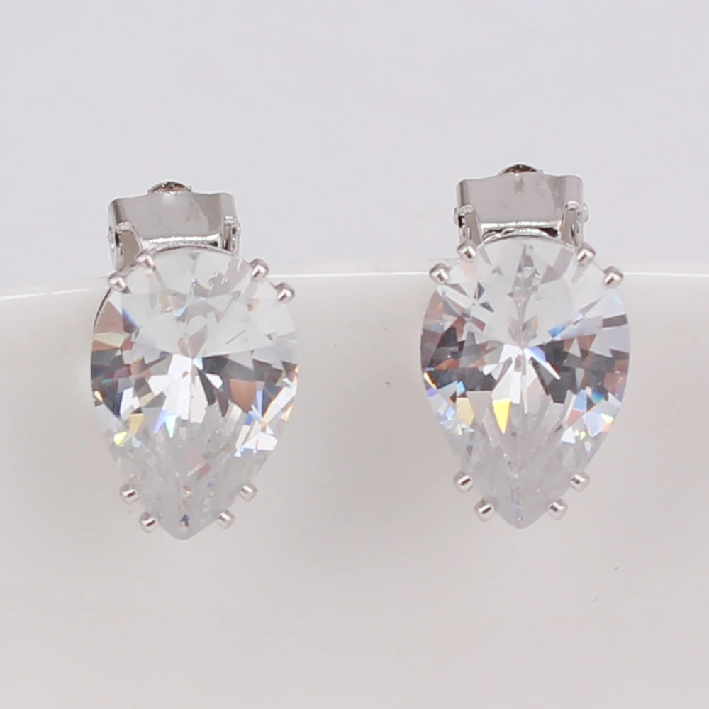 GRACE JUN 12 Colors AAA Cubic Zircon Tear Drop Geometric Clip on Earrings No Pierced for Women Party Wedding Charm Ear Clip New