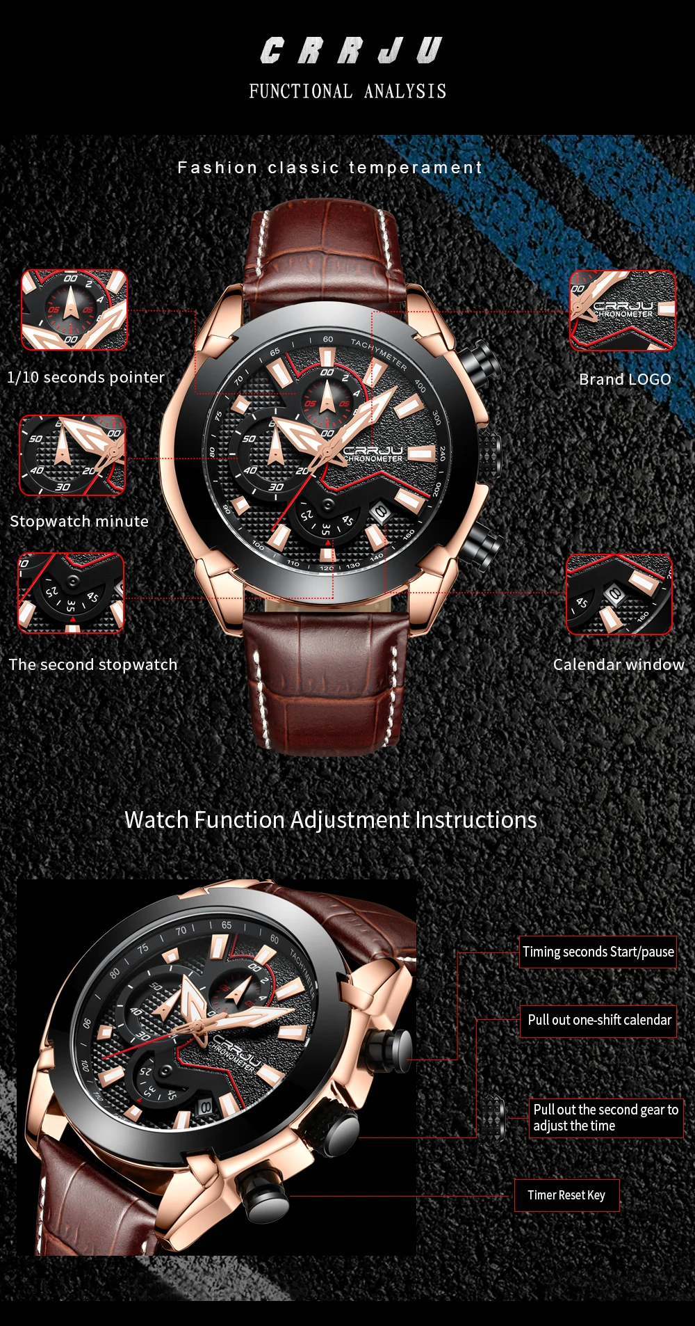 Топ Элитный бренд CRRJU для мужчин's Военная Униформа непромокаемые кожаные спортивные часы мужчин неформальные кварцевые часы хронограф