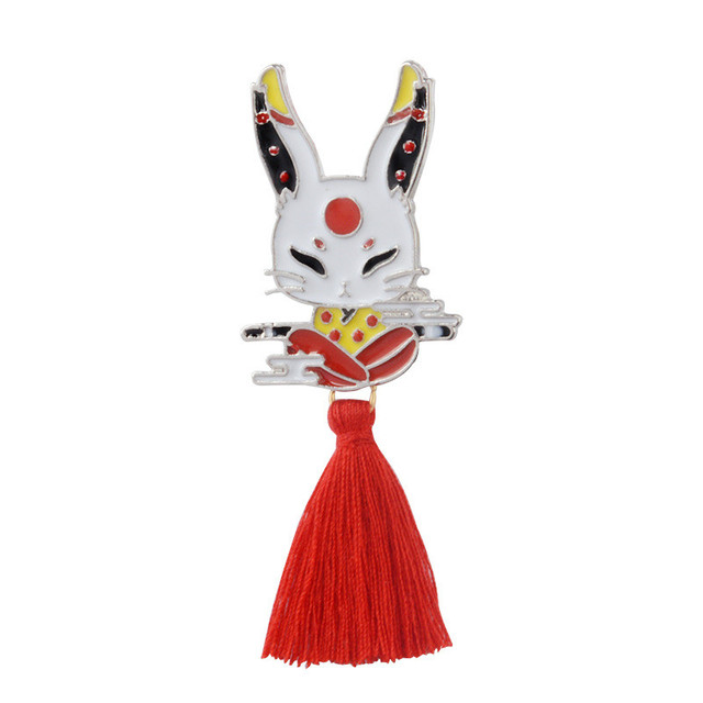 Animal Alloy Tassel Brooch Japanese Ninja Rabbit Fire Fox Snake Kendo Sika Deer Enamel Pin Backpack Badge Friends Gifts