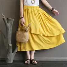 Новинка, 8 цветов, эластичные юбки с высокой талией, летние женские несимметричные повседневные винтажные хлопковые плиссированные юбки