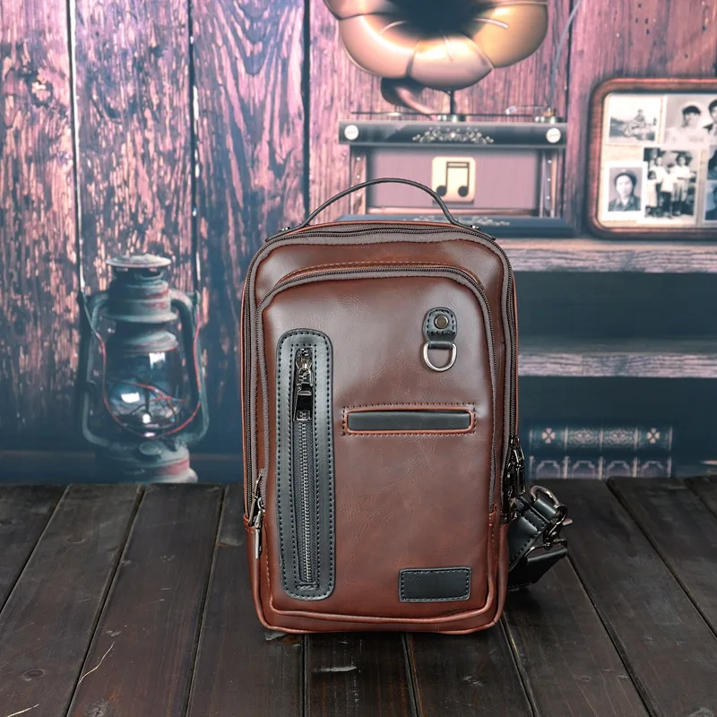 

New Men's Bag Fashion Leisure New Men's One Shoulder Bag Slant Wear-resistant Mad Horse Leather Breastbag