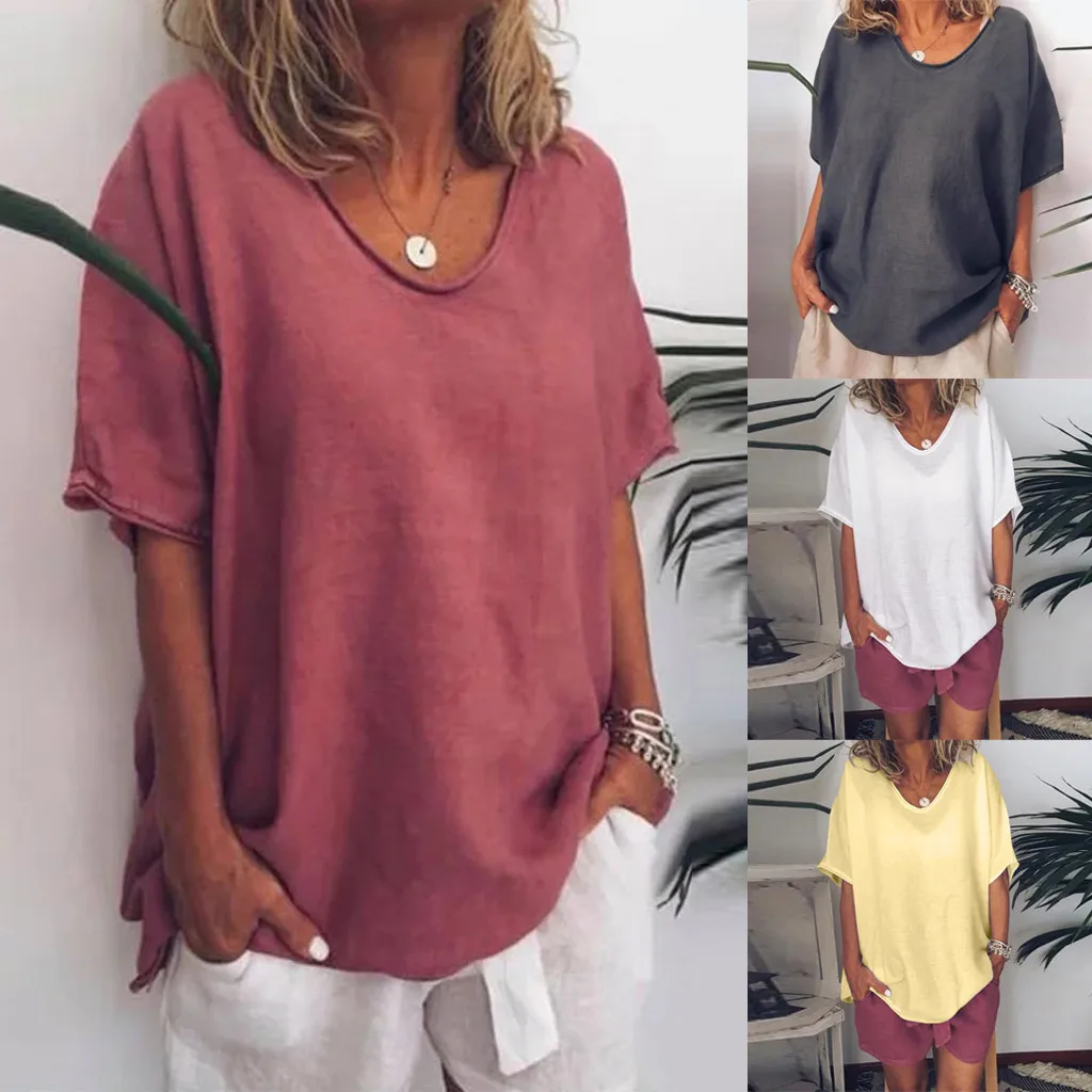 

2019 Fashion women top summer Casual tshirt Solid O-Neck Short Sleeves Plus Size t shirt women clothes