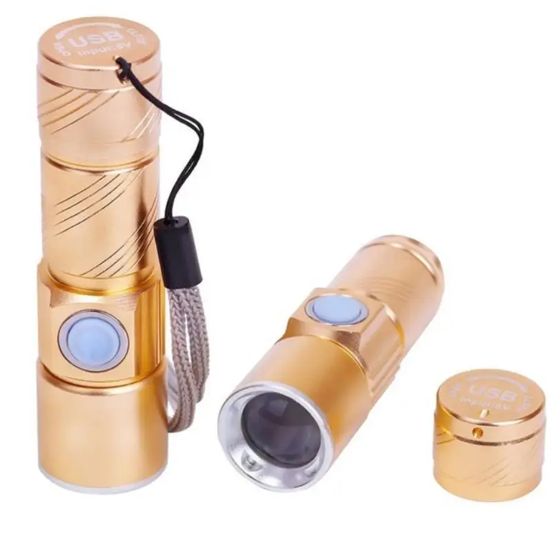 

USB Handy LED Flashlight Mini Rechargeable LED Torch 3 Modes Zoomable Pocket Flash light For Bike Camping Hunting Black