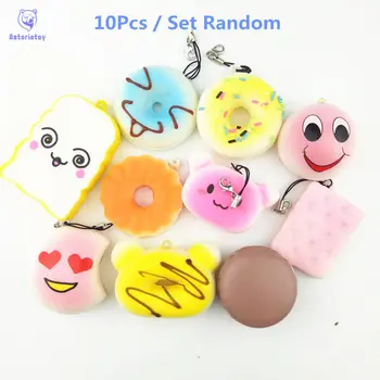 

10PCS Random Squishy Panda Bread Ice Cream Slow Rising Cute Phone Straps Cake Buns Pendant Toy Kid Squeeze Scented Charms