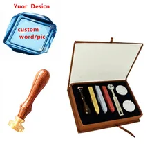 New Vintage Custom Made Your Design Personalized Letter Picture Retro Invitation Wax Seal Stamp Handle Wax Sticks Box Set