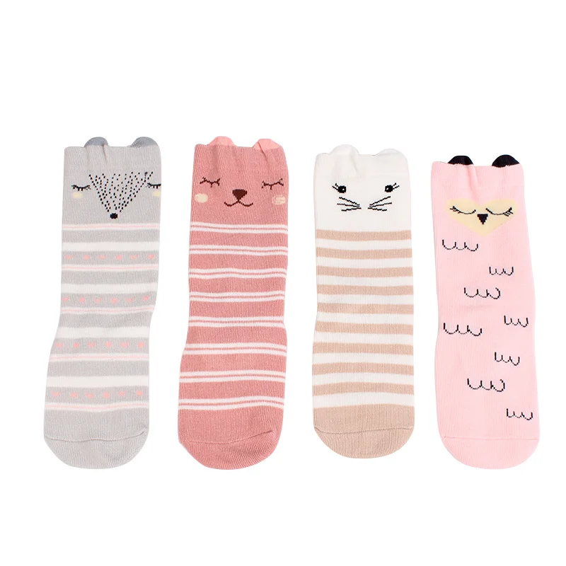 4 Pairs Cartoon Alpaca Kids Socks Animal Infant Cotton Socks Spring Autumn Baby Girls Boys Floor Socks Comfort Children Clothing (18)
