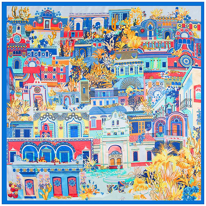 

RenYvtil2017 Women Silk Beach Cover-ups Big Square Scarf Spring Autumn Female Genuine Silk Scarves Printed Summer Shawls 90*90cm