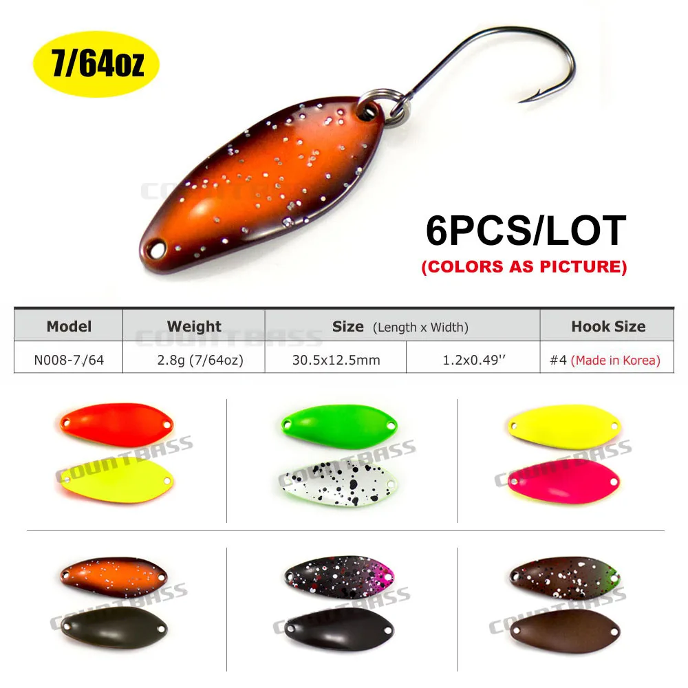 

6PCS COUNTBASS Casting Brass Spoon Fishing Lure Size 30.5x12.5mm, 2.8g 7/64oz Freshwater Salmon Trout Pike Bass Lures