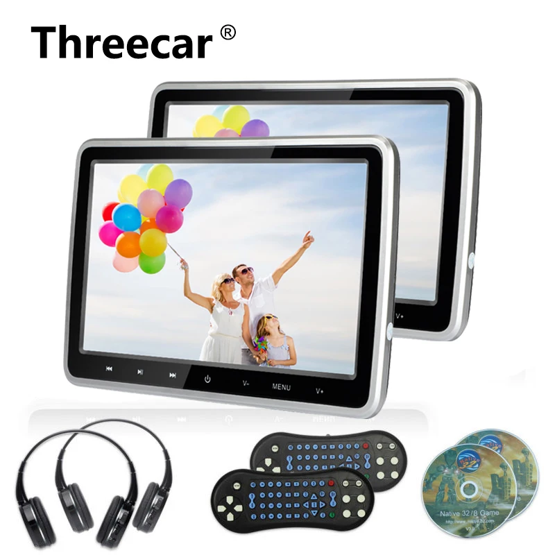 

2x 10.1 Inch 1024*600 Car Headrest Monitor DVD Player USB/SD/HDMI/FM/Game TFT DVD Screen Touch Button Support Wireless Headphone
