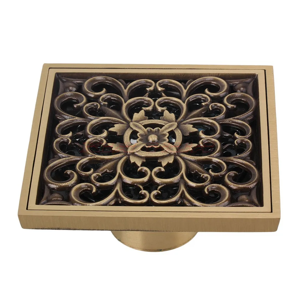 

Retro Floor Drain Luxury fashion carved antique brass floor drain floor drain odor pest control 10x10cm square