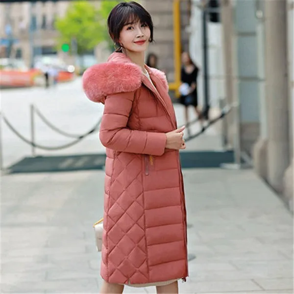 Теплая куртка-пуховик женская зимняя парка женское хлопковое Стеганое пальто размера плюс длинный меховой воротник тонкая верхняя одежда зимняя одежда Okd491 - Цвет: brick red
