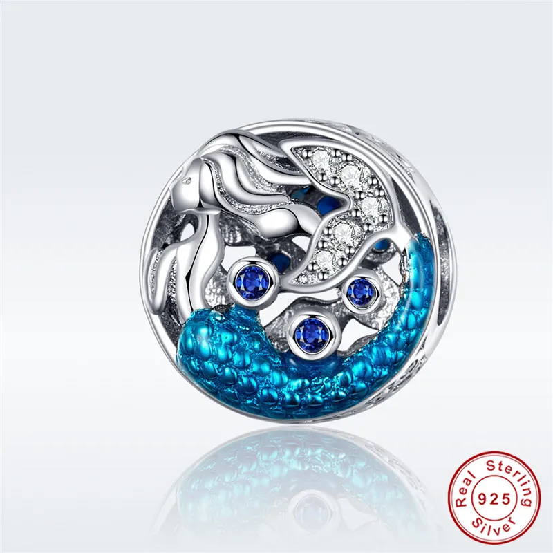

fit Pandora Bracelet Original 925 Sterling Silver Blue Cubic Zirconia Ocean Mermaid Beads S925 Greek Mythology Sea Godless Charm