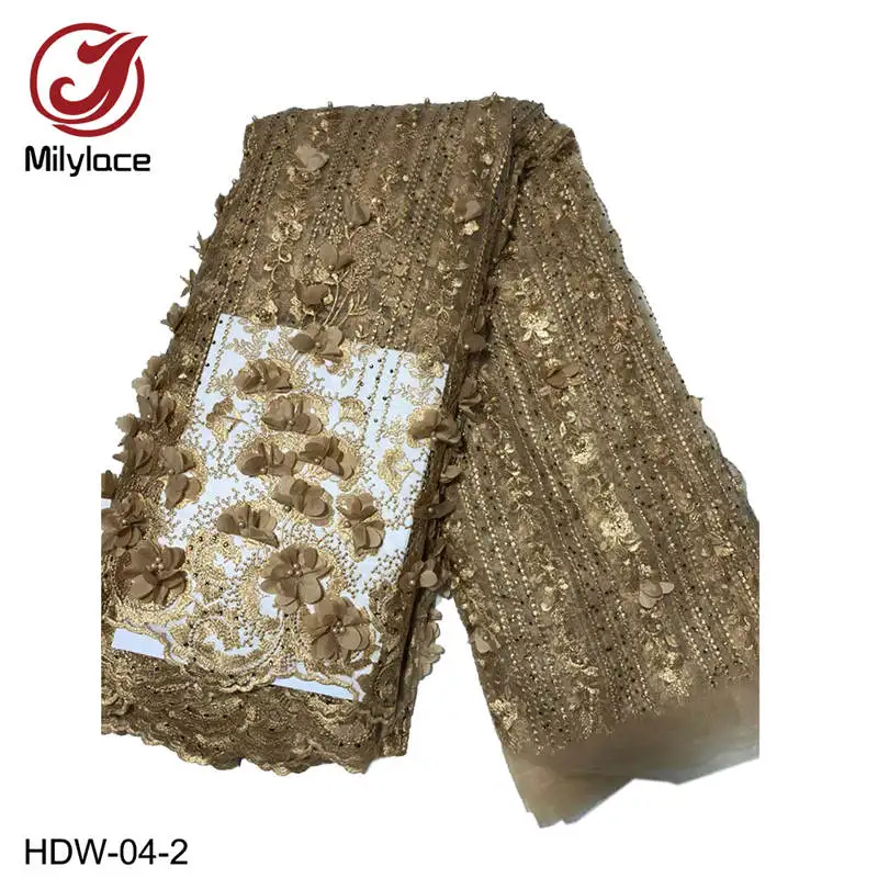 Стиль французская Сетка кружевная ткань 3D аппликация африканская Тюлевая сетчатая кружевная ткань Высокое качество африканская кружевная ткань HDW-04 - Цвет: HDW-04-2