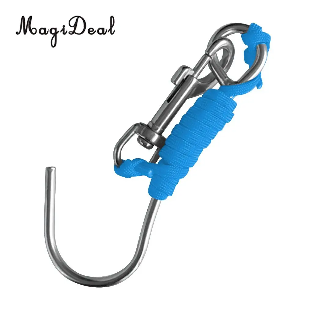 MagiDeal Scuba Diving Single 316 Stainless Steel Reef Hook with Line SS Clip for Cave/Drift Dive Underwater Photographers