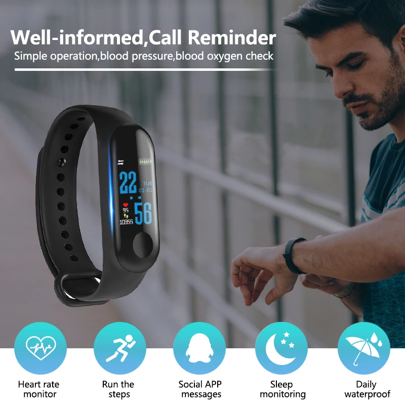 M3 Smart Band Sport Bracelet Fitness Tracker reloj inteligente Wristband Monitor 0.96 inch Heart Rate Monitor Smart band