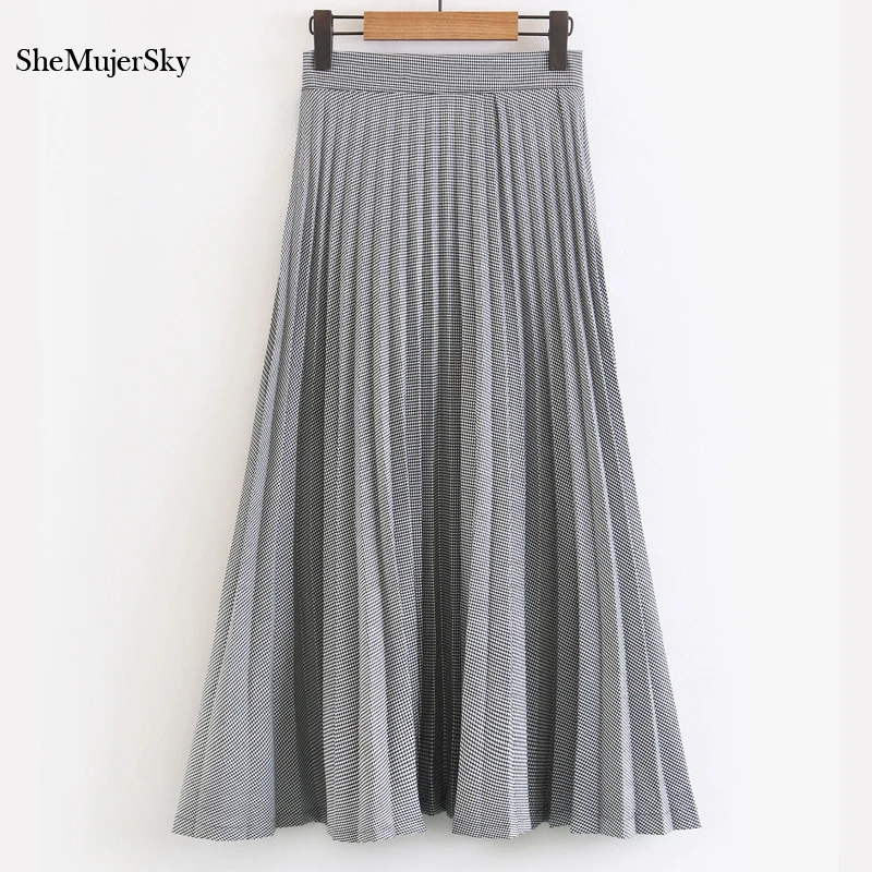 

SheMujerSky Women Plaid Skirt Rufles Skirts Womens faldas Elegant Pleated High Waist Skirt 2017