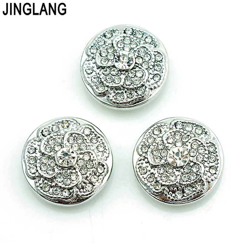 JINGLANG Fashion Full Rhinestone Flower 18mm Ginger Snap Button Metal Clasp DIY Interchangeable Jewelry Accessories | Украшения и