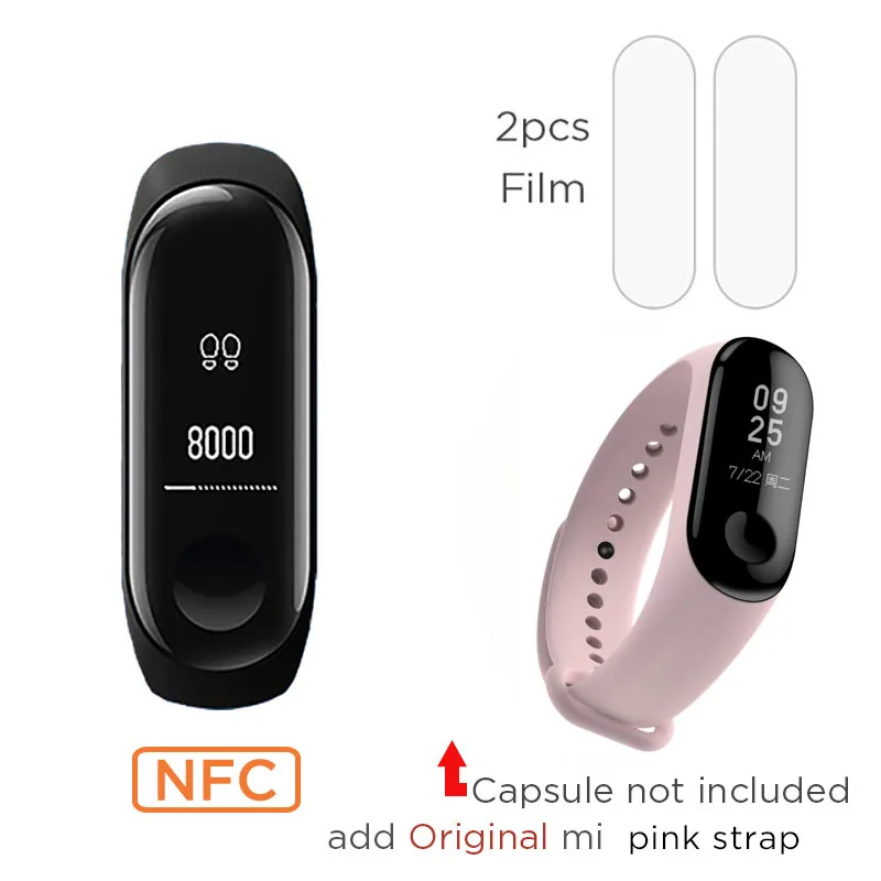 Xiaomi Mi band 3 NFC версия 0,7" OLED большой сенсорный экран новые умные браслеты браслет - Цвет: add original Pink