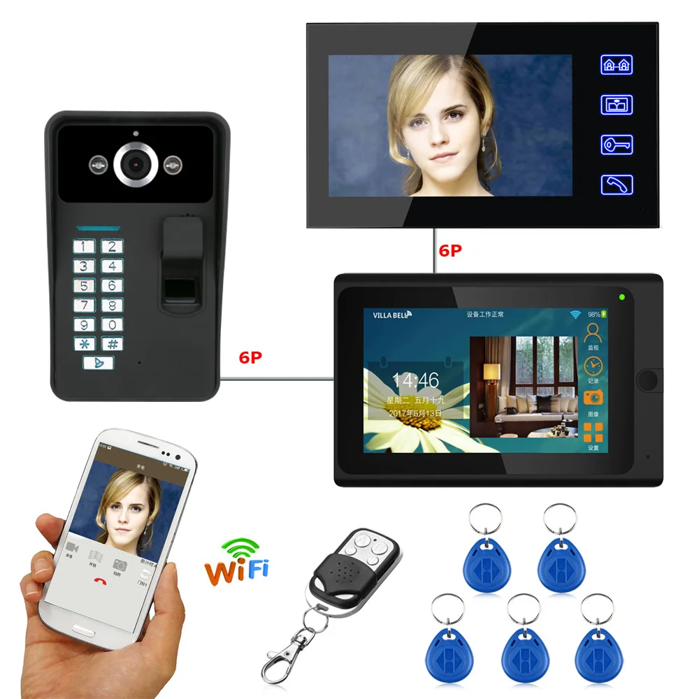 7\ 2 Monitors Wired /Wireless Wifi Video Doorbell Intercom System with Fingerprint RFID Password IR-CUT HD 1000TVL Wired CCD 7\ 2 Monitors Wired /Wireless Wifi Video Doorbell Intercom System with Fingerprint RFID Password IR-CUT HD 1000TVL Wired CCD