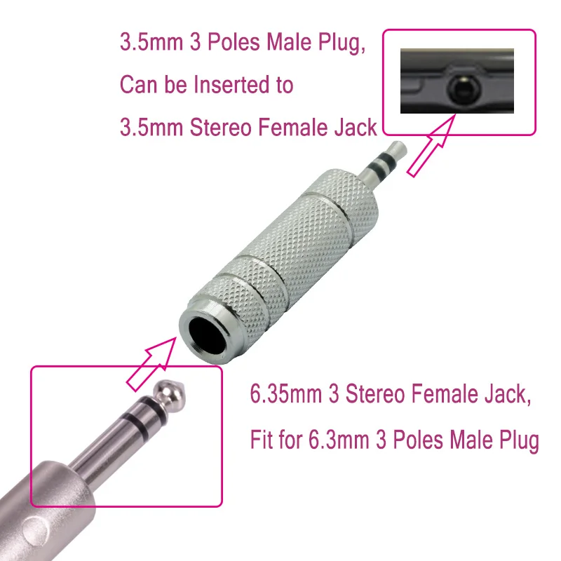 3.5mm Male to 6.5mm Female Adapter 3.5 plug to 6.35 Jack Stereo Speaker Audio converter for Mobile Phone PC Notebook